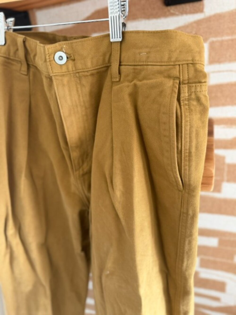 Denim Pleated Pants in Mustard - Picture 3 of 4